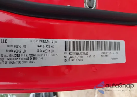 2018 Dodge Charger Sxt Rwd из США, поврежденный, VIN 2C3CDXBG0JH289581